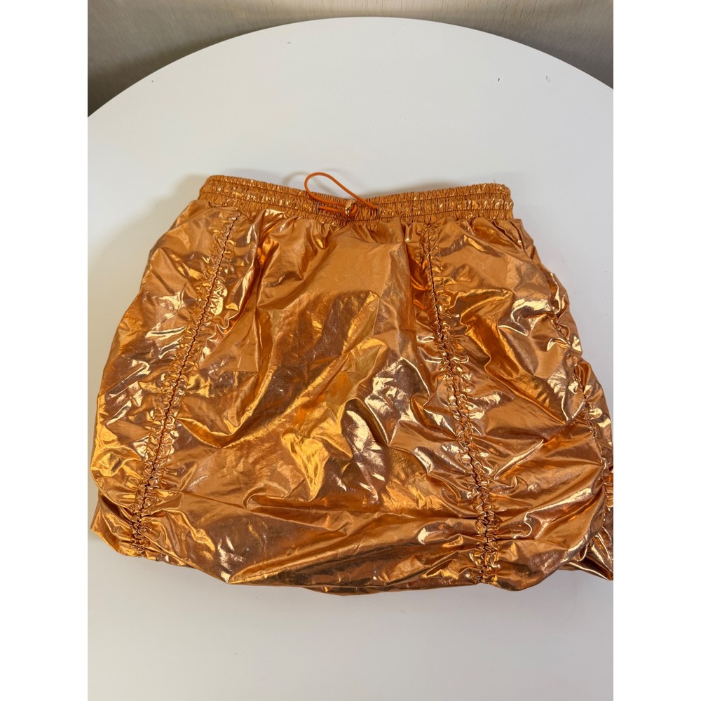 Jolie & Joy Mini Skirt Womens Small Orange Excellent Metallic Ruched Rave Skirt
